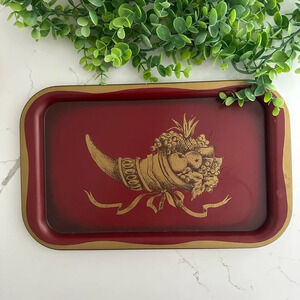 Fruit Tray Red and Gold Vintage  Metal